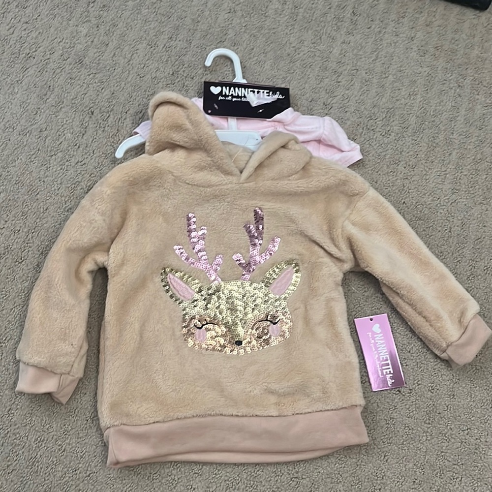 nannette kids size 2T “cutest reindeer” T shirt & super soft sweatshirt sequins